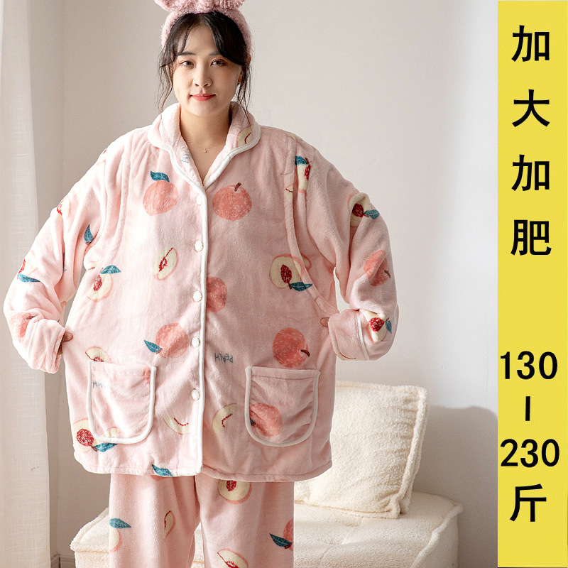冬季孕妇法兰绒月子服大码家居服加厚加大加肥200斤产后哺乳睡衣