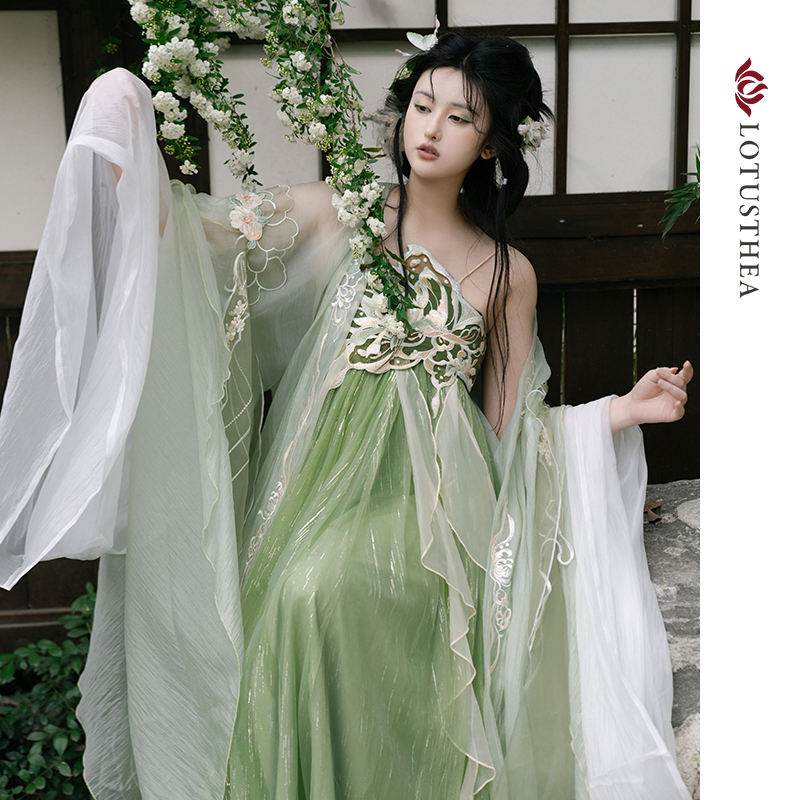 汉尚华莲原创汉服空谷灵蝶改良唐制刺绣吊带连衣裙夏季诃子裙清凉