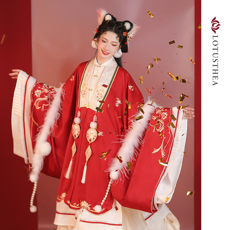 青青专场【喵间月月花儿开】汉尚华莲原创明制拜年汉服女披风马面裙