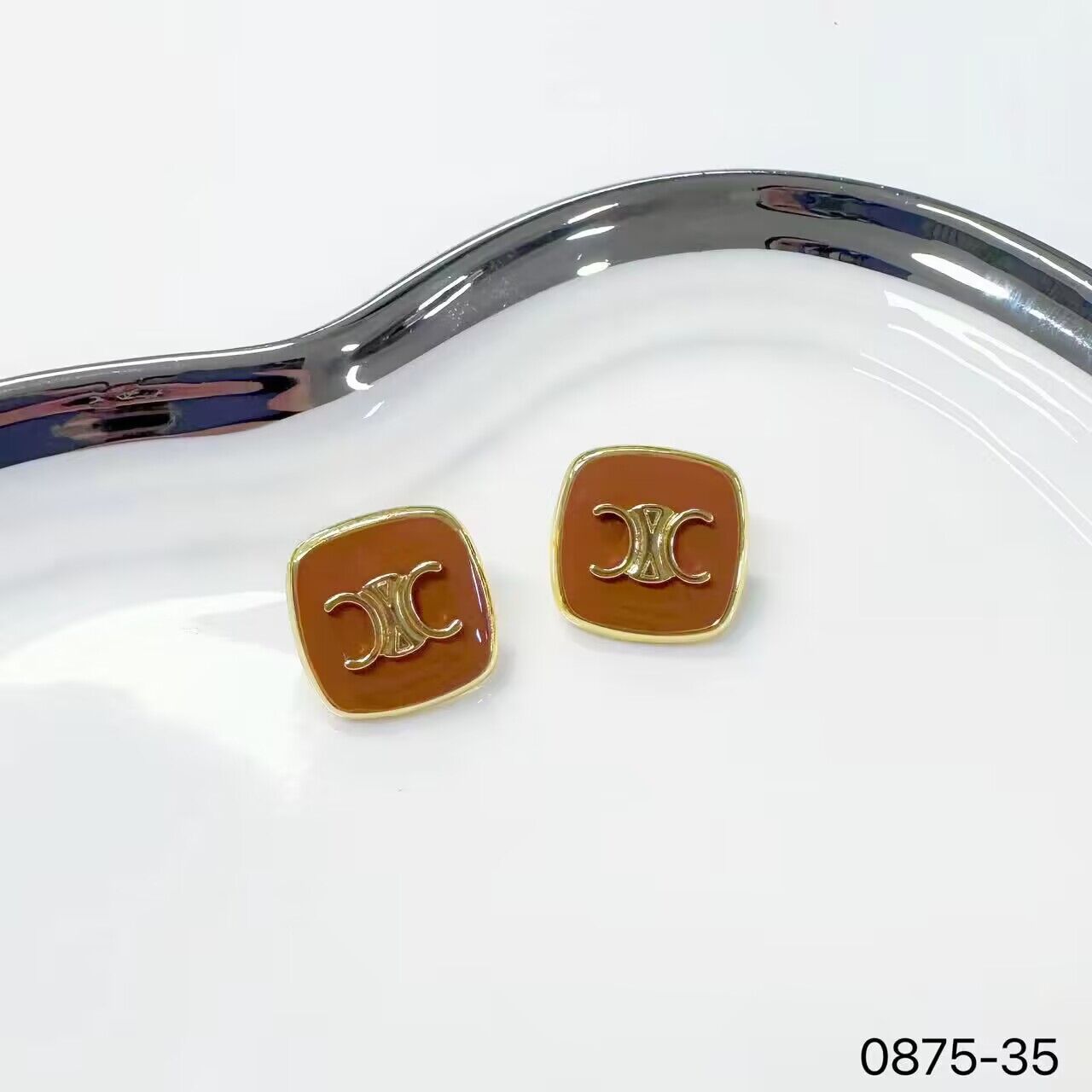 铜合金耳饰 0875气质轻奢时尚百搭小众简约法式棕色方形耳钉