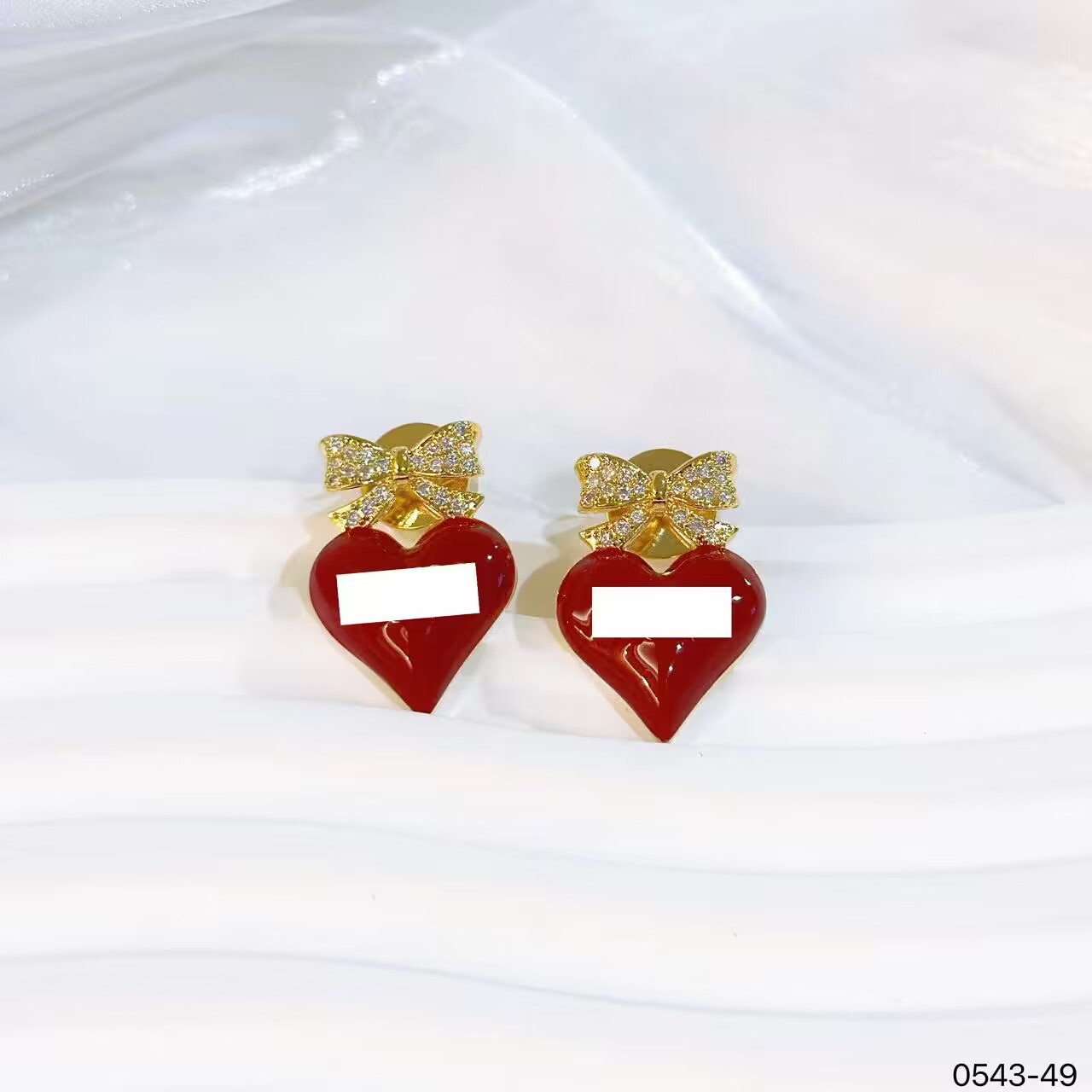 铜合金耳饰 0543气质时尚轻奢百搭少女红色爱心简约蝴蝶结耳钉