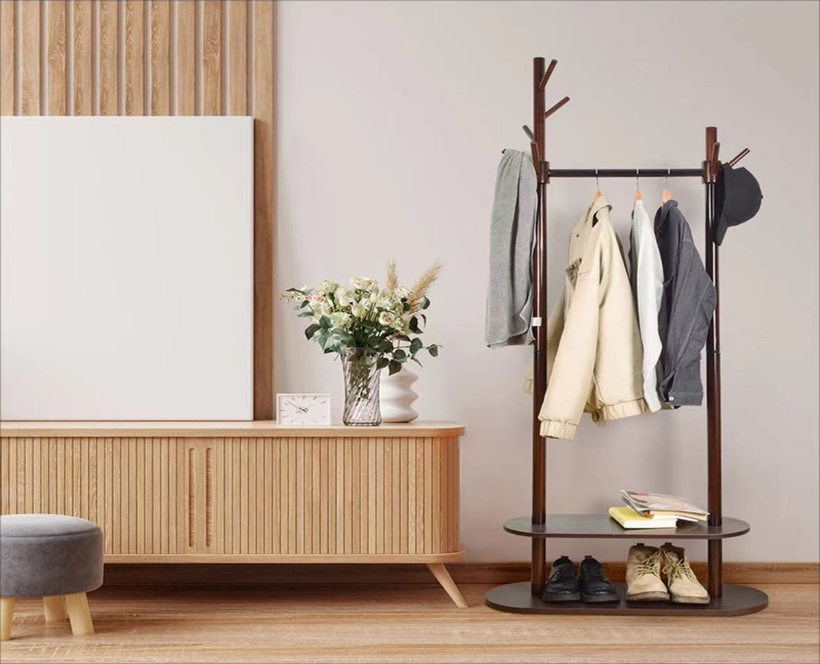 置物架晾衣架落地客厅家用简约简易挂衣架阳台立式双杆晒衣阳台