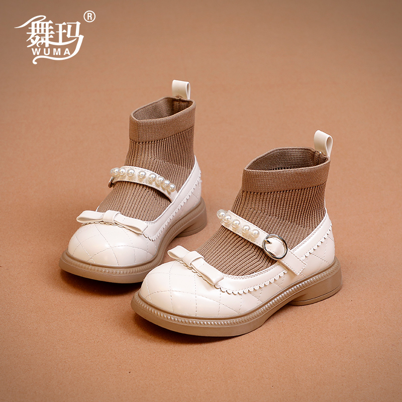 舞玛女童马丁靴儿童短靴子2023新款女孩秋冬季英伦风二棉鞋234773