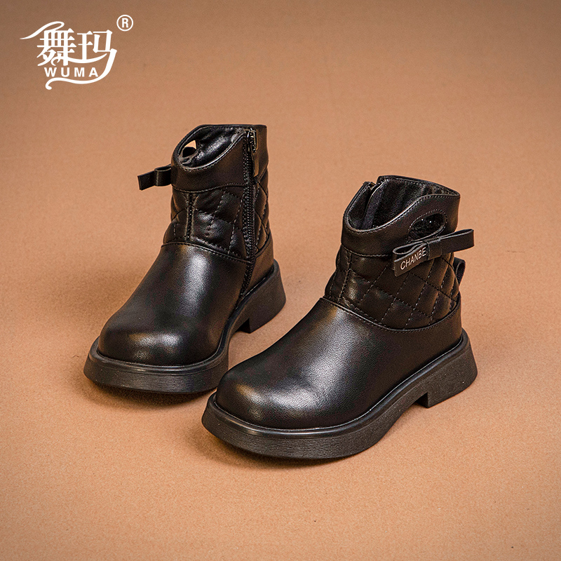 舞玛女童马丁靴儿童短靴2023新款宝宝秋冬季公主加绒二棉靴234237