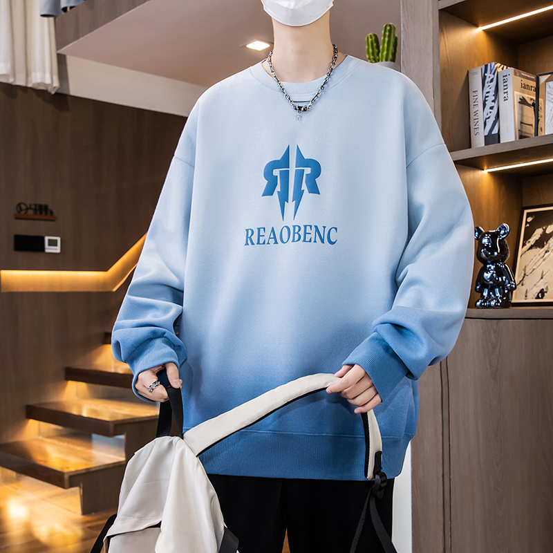 2024春秋季青少年渐变色圆领打底衫男生帅气学生印花长袖套头卫衣