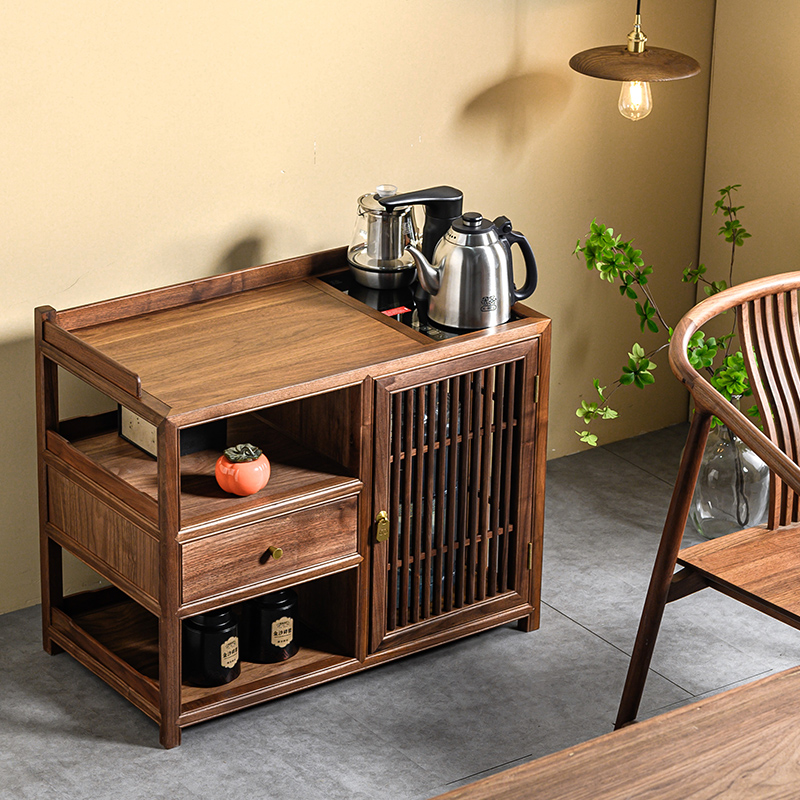 吉木语北美胡桃木茶台家用茶几自动烧水茶柜茶桌边柜下置水桶茶吧