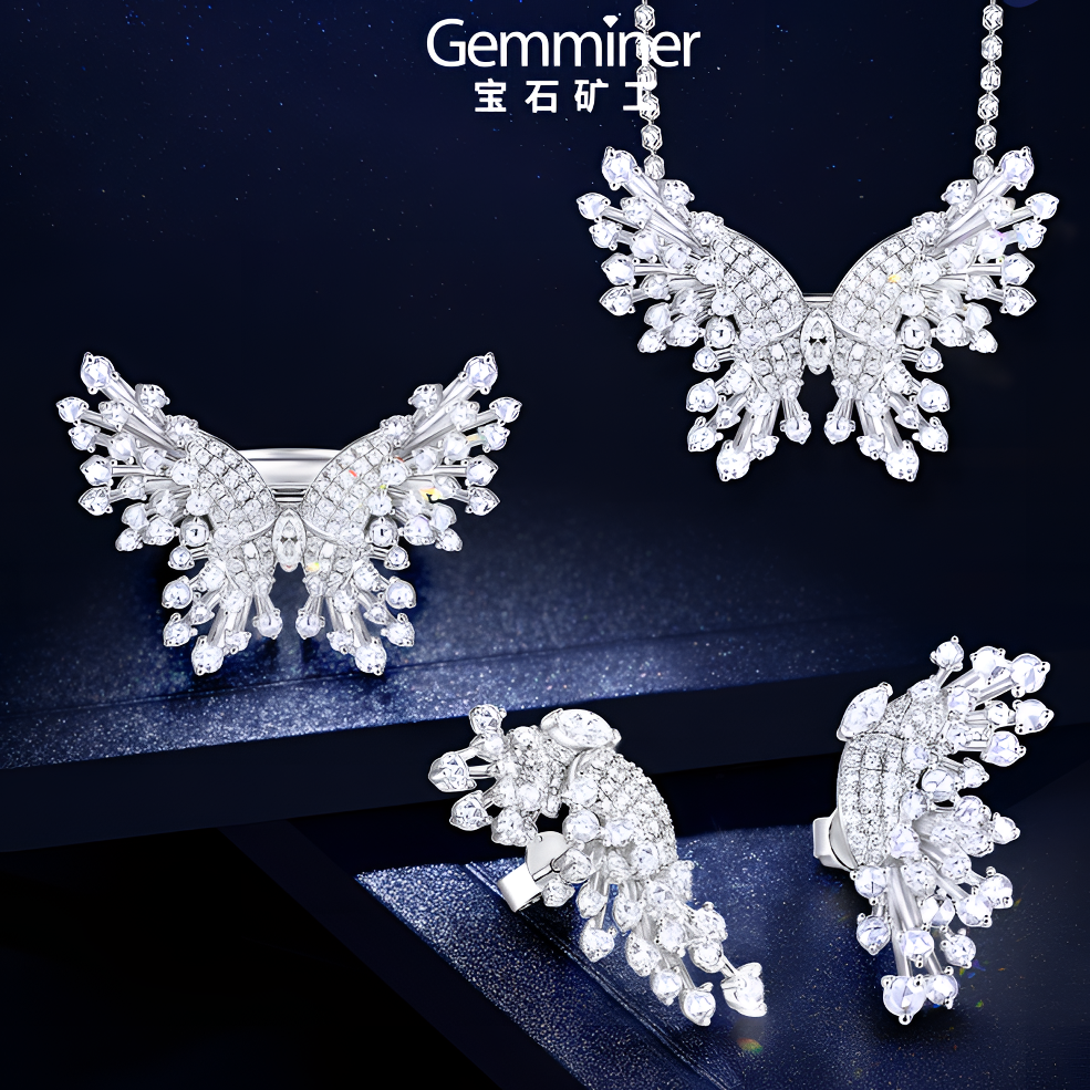 宝石矿工【月白蝴蝶】18k金钻石耳钉戒指胸针吊坠