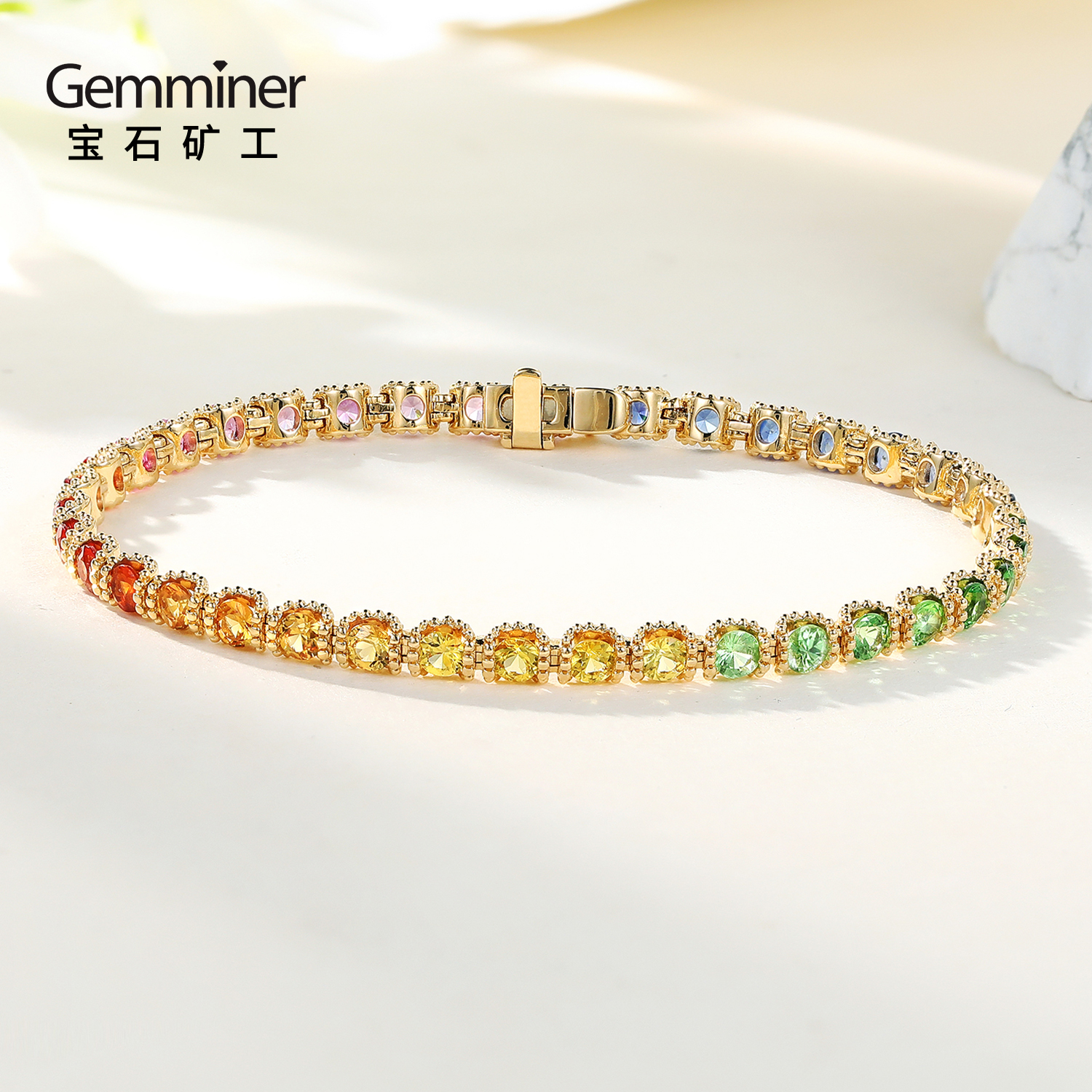  宝石矿工【梵高之梦】彩虹18K金彩蓝宝石手链