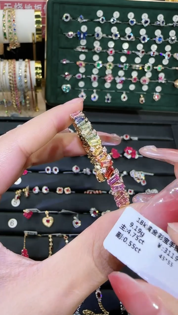【闪购商品】彩色蓝宝石手镯18K金镶嵌BB3821-45*55