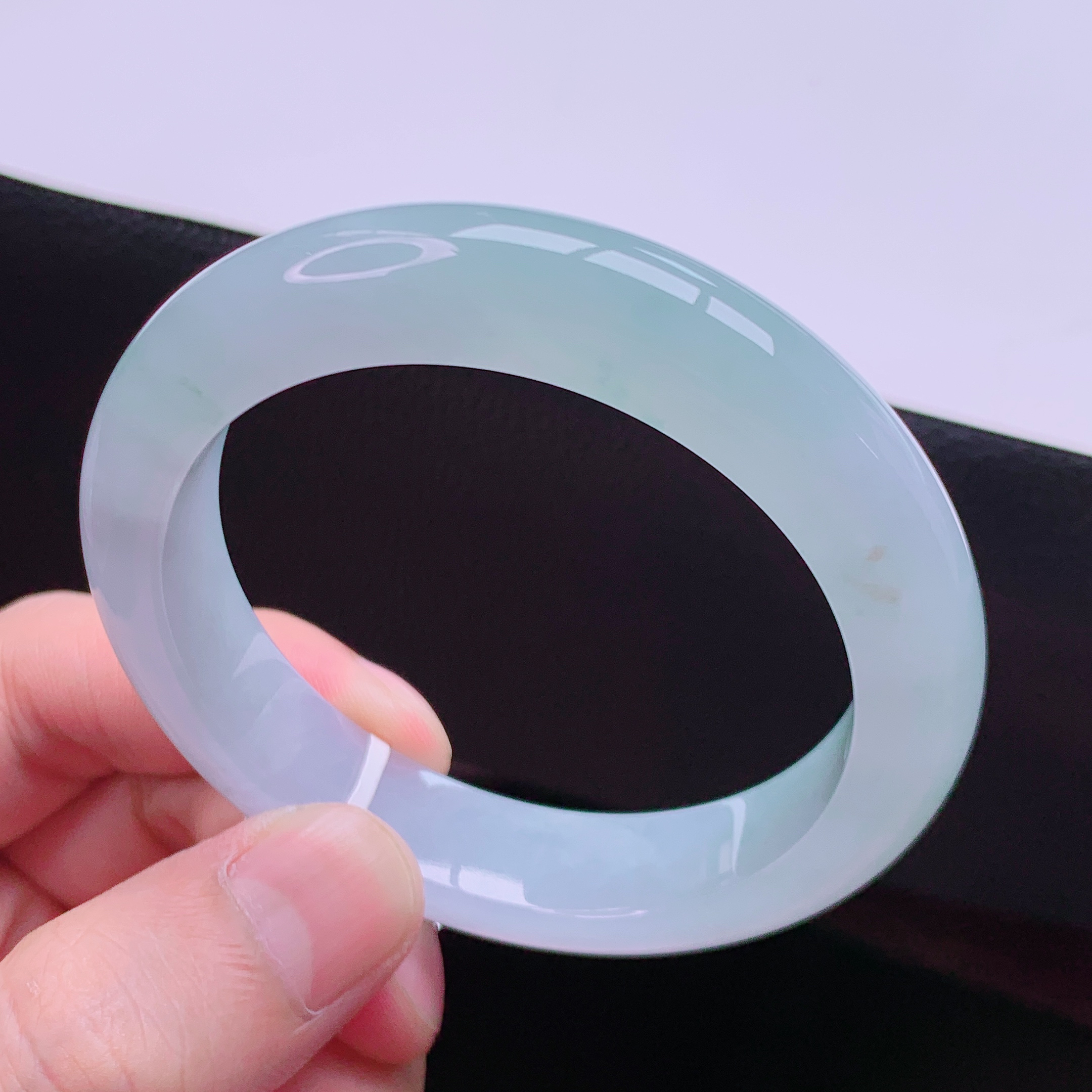 56圈冰润浅色天然老坑翡翠A货正圈手镯88.90g冰透女款