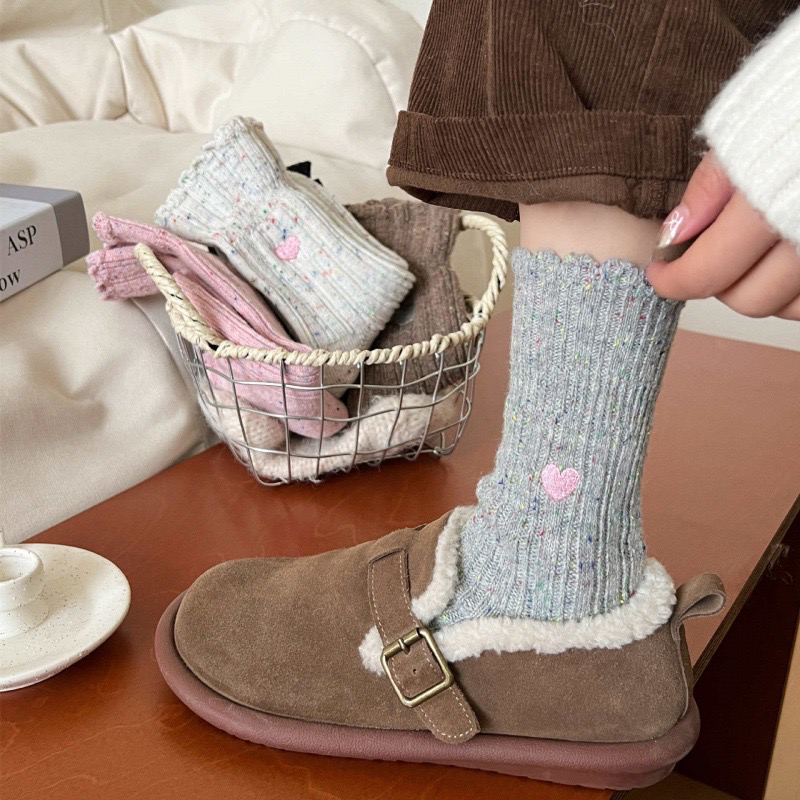 点子纱花边袜超厚实短袜