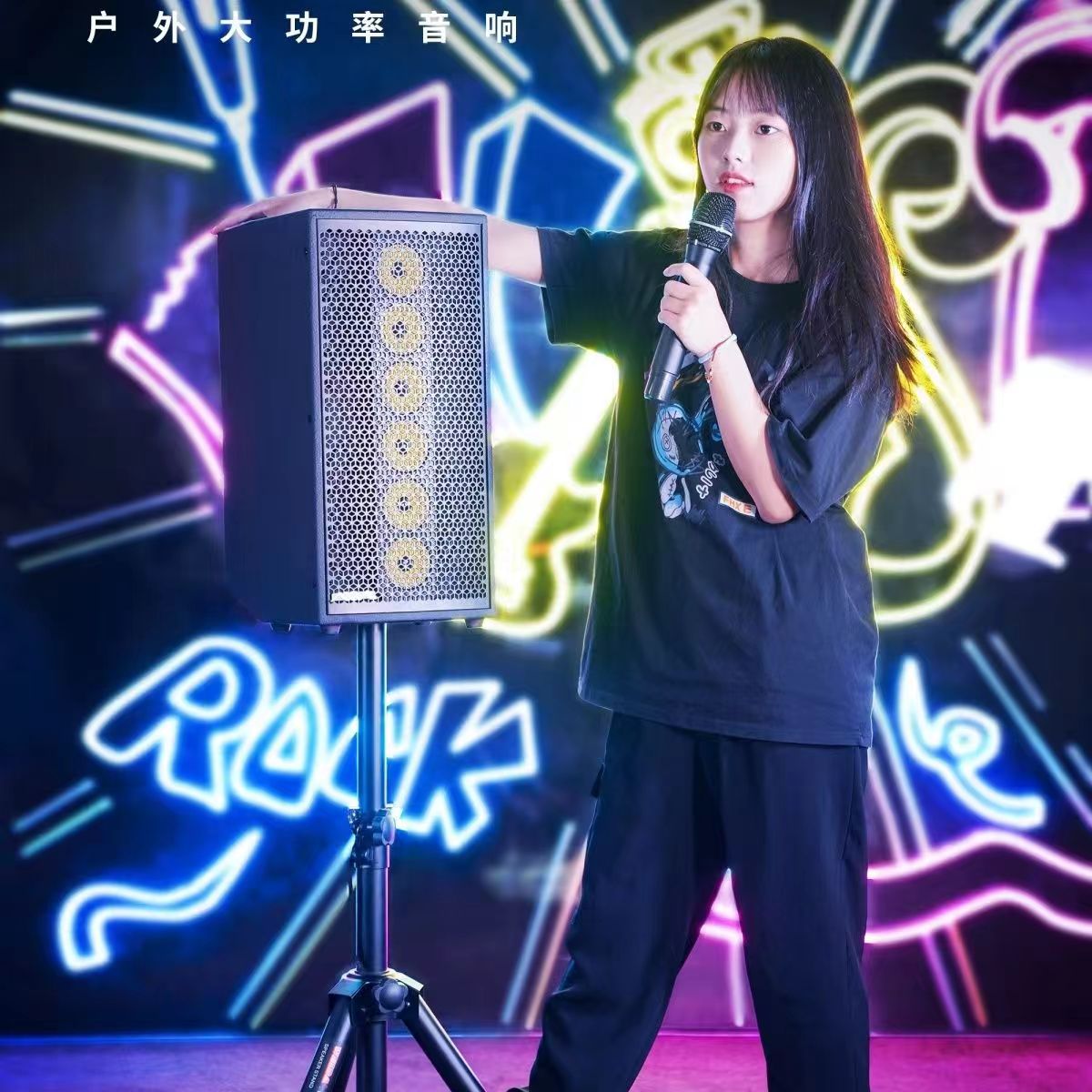 爱华音响0802高音质乐器演出直播声卡便携式双话筒拉杆音箱