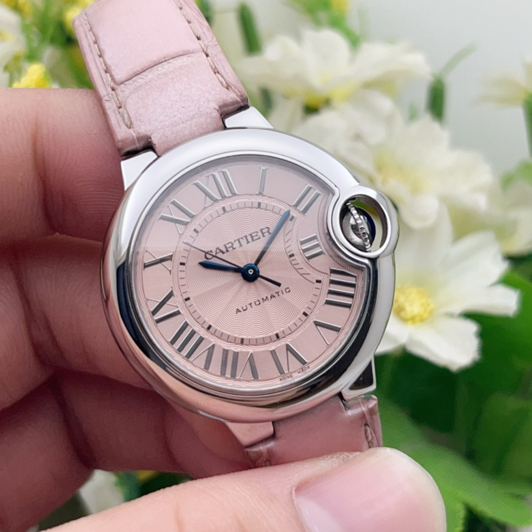 95新 Cartier/卡地亚 蓝气球系列33mm粉盘皮带机械腕表女款