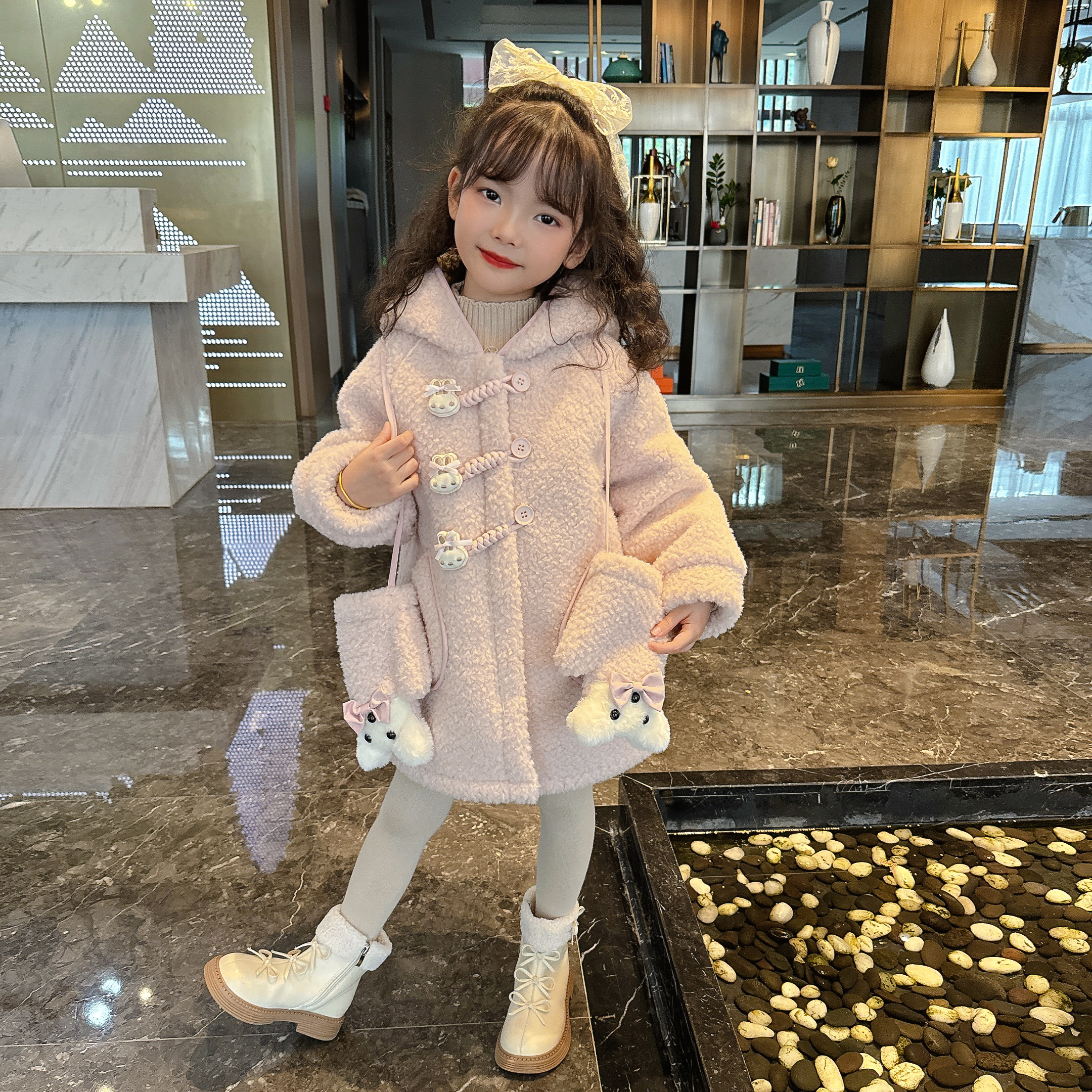 2024冬装女宝宝甜美可爱中长款加绒加厚外套毛毛外套大衣女童装冬
