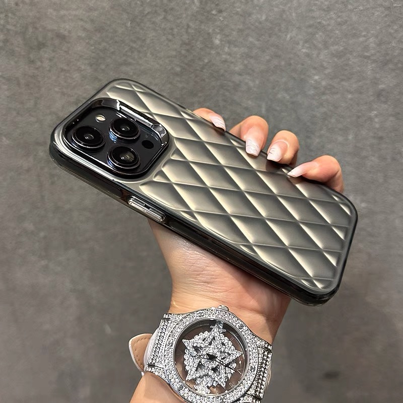 高级感纯色菱格苹果15promax手机壳iphone14pro全包13/12防摔11女