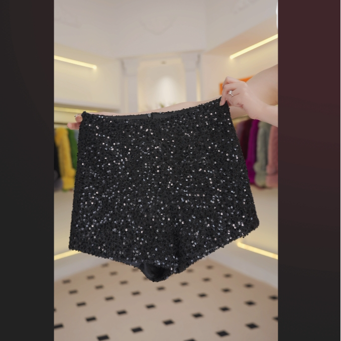 2024款小香风粗花呢闪闪亮片短裤秋冬显瘦A字靴裤