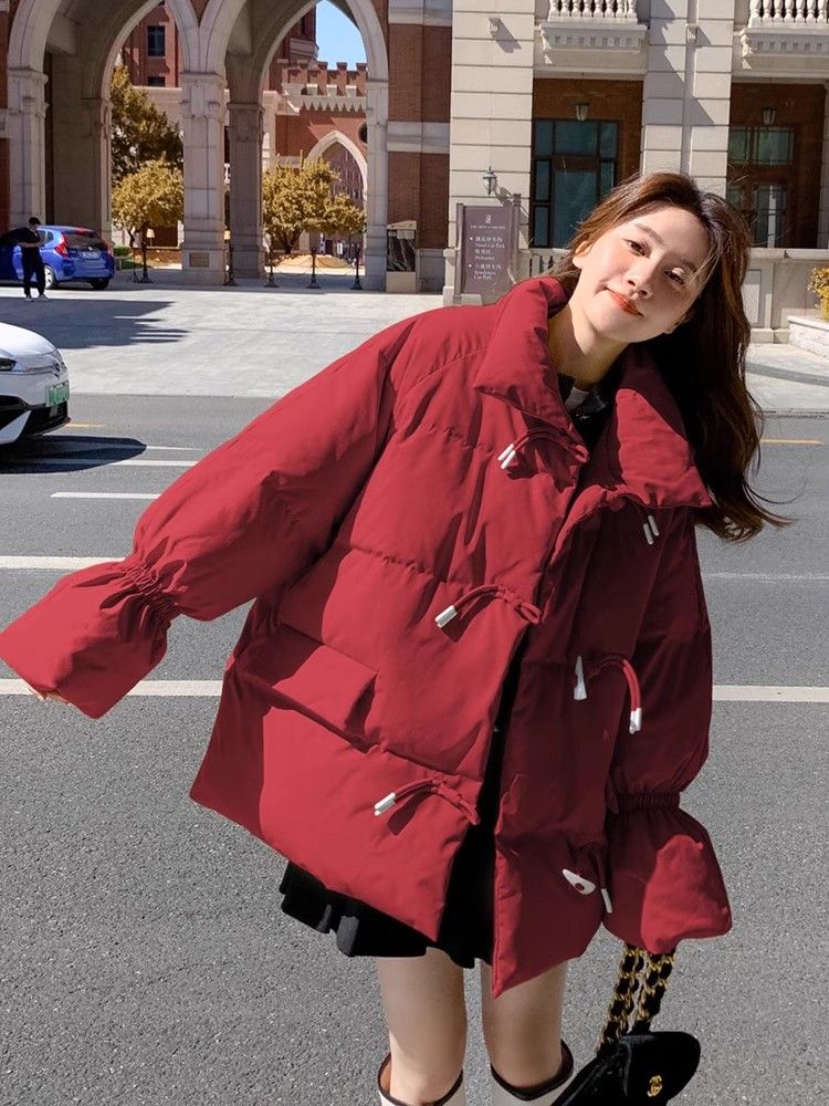 波司豋红色羽绒服服女冬季新款韩版小个子加厚宽松棉袄情侣棉衣短