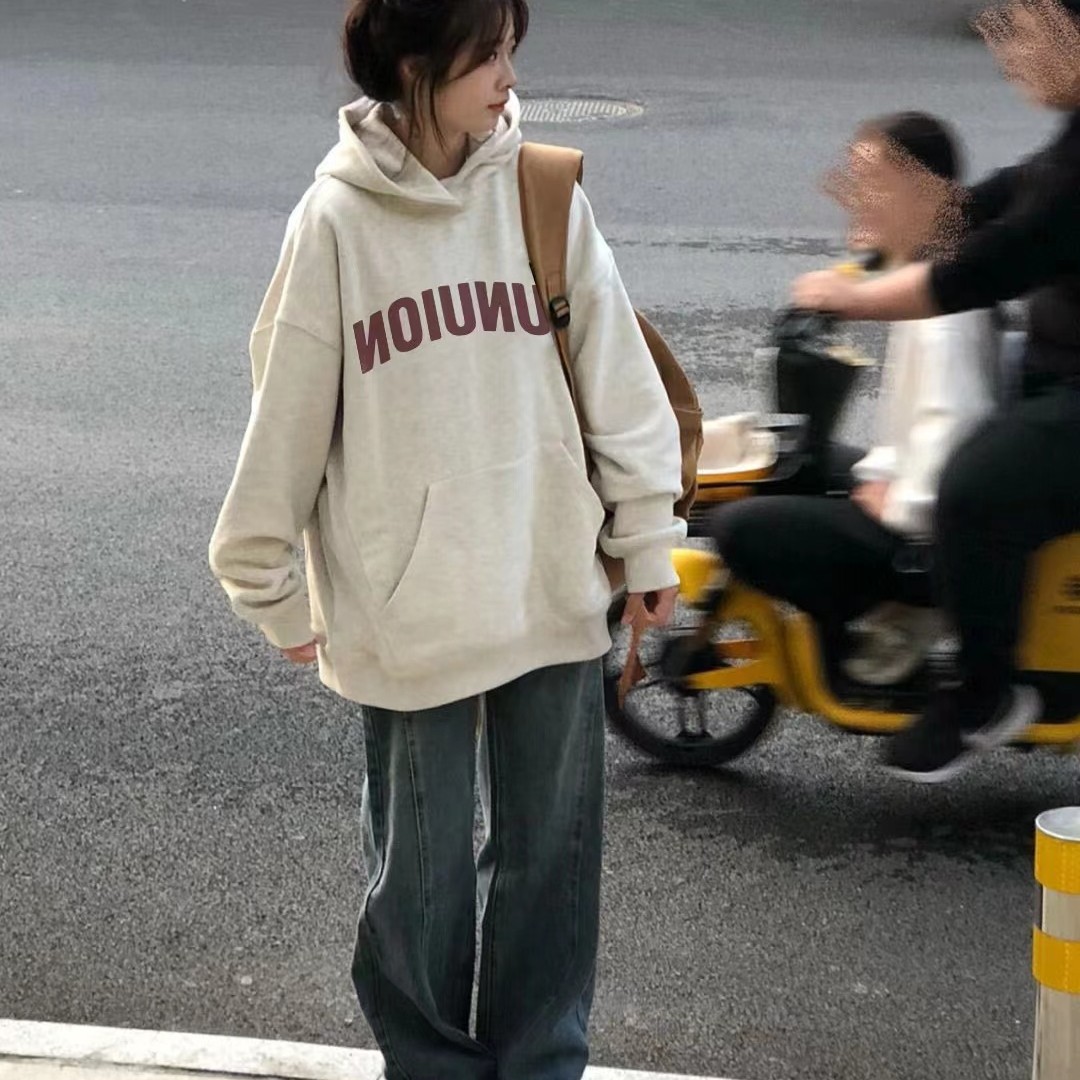 美式潮牌hiphop连帽卫衣女春秋oversize薄款外套宽松慵懒chic上衣