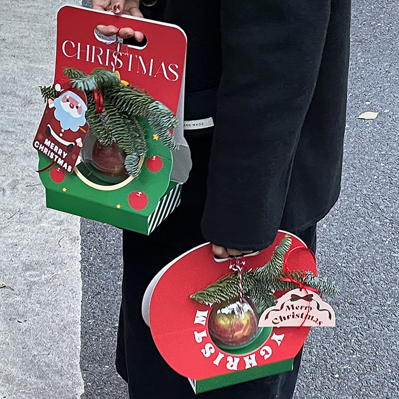 丁峰包装·圣诞【10份起包邮】平安夜苹果手提盒透明圆球单粒包装盒