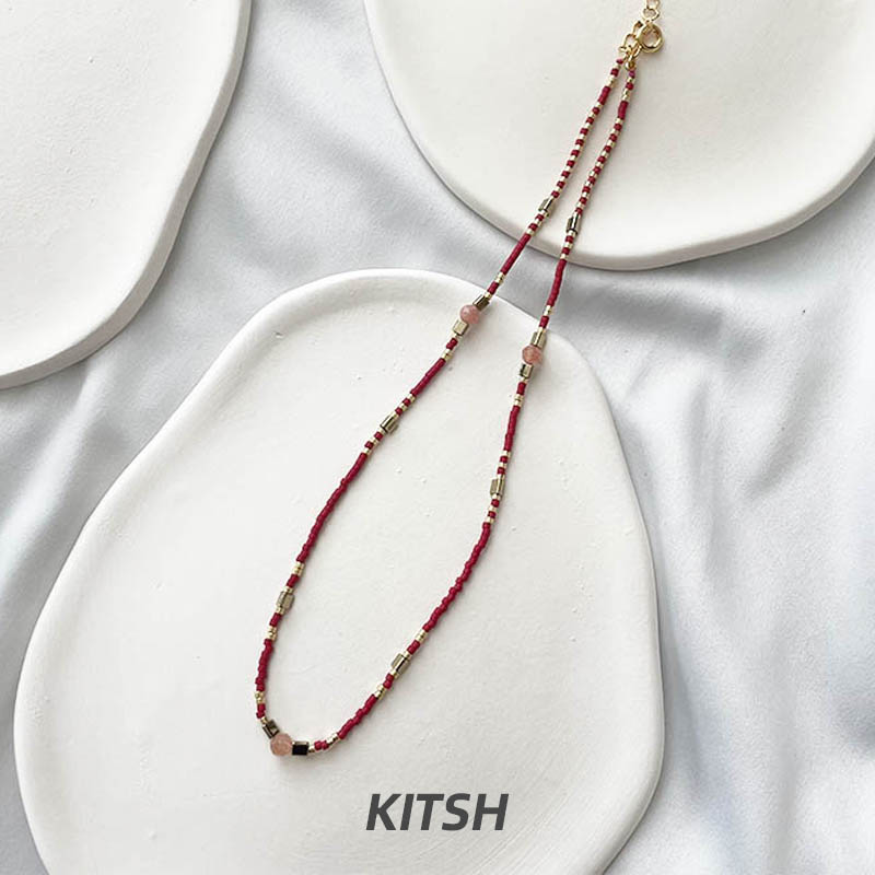 kitsh 铜合金项链 红米珠拼接项链小众个性时尚高级感串珠锁骨链