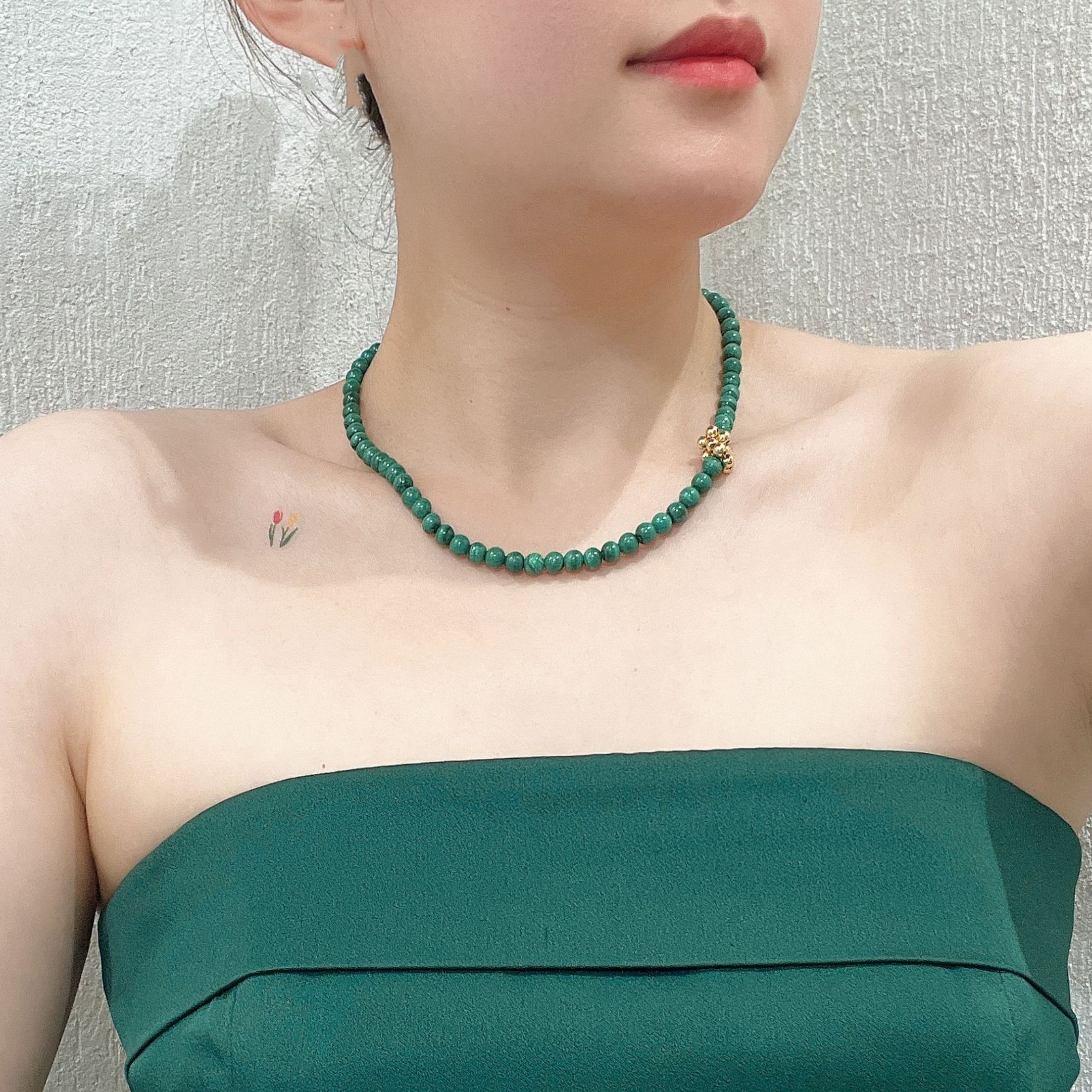 【叶子】5-6mm轻奢时尚优雅绿色天然孔雀绿手工项链