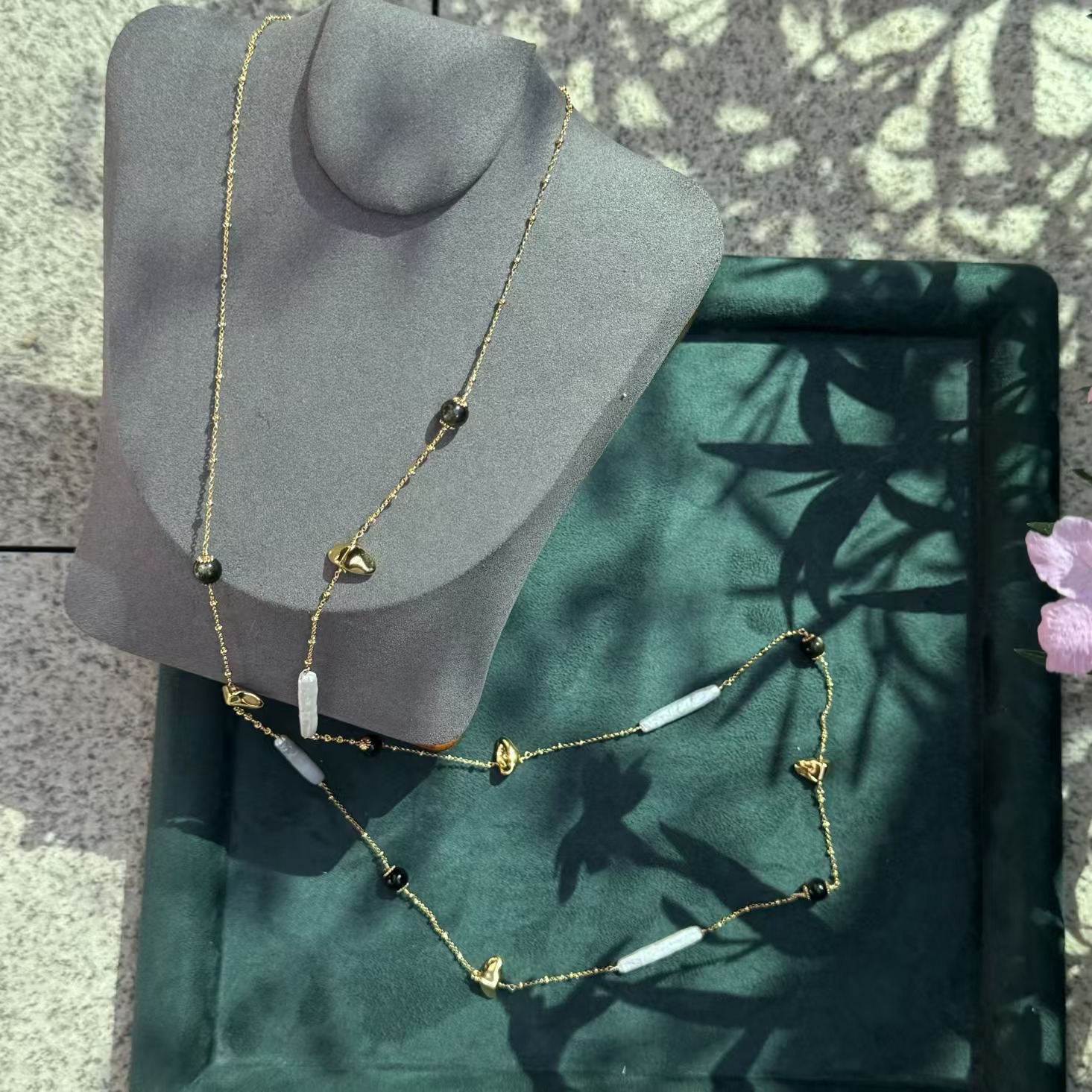 铜合金项链 【双11好物】时尚海岸线天然巴洛风拼接毛衣链