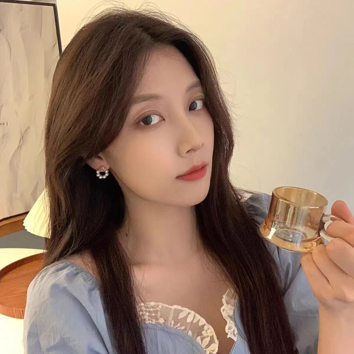 铜合金大理石耳饰 铜合金耳钉 e151-1手工小香风