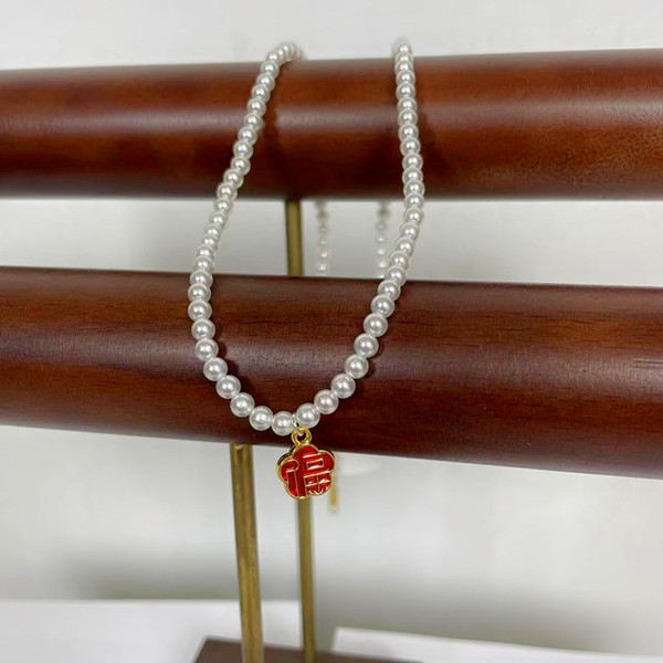 铜合金项链 x894手工妈妈气质时尚百搭小众简约福字精致