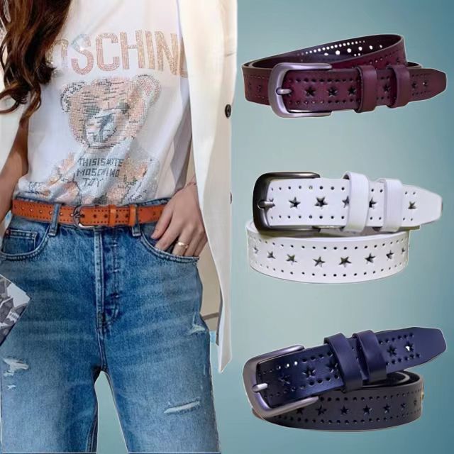 女士星孔真牛皮皮带潮流时尚牛仔裤百搭纯牛皮韩版休闲装饰女镂空