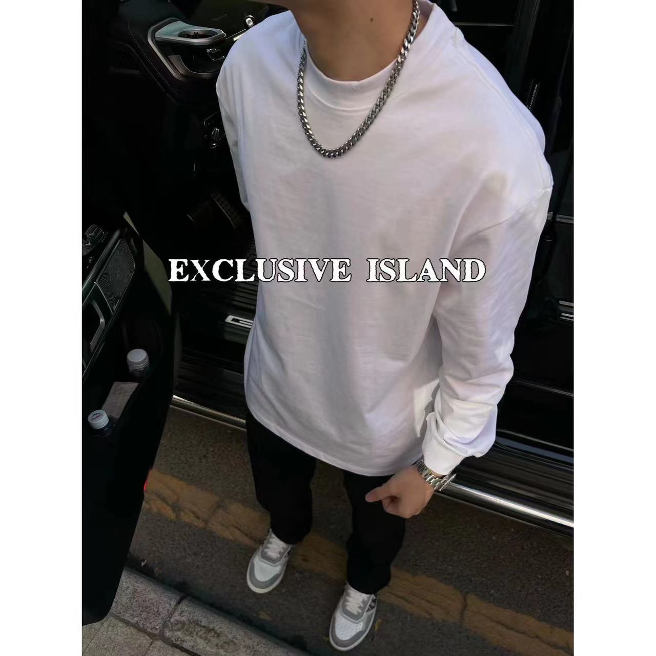 裤王·秋季简约休闲纯色打底长袖T恤男款美式百搭潮牌宽松上衣