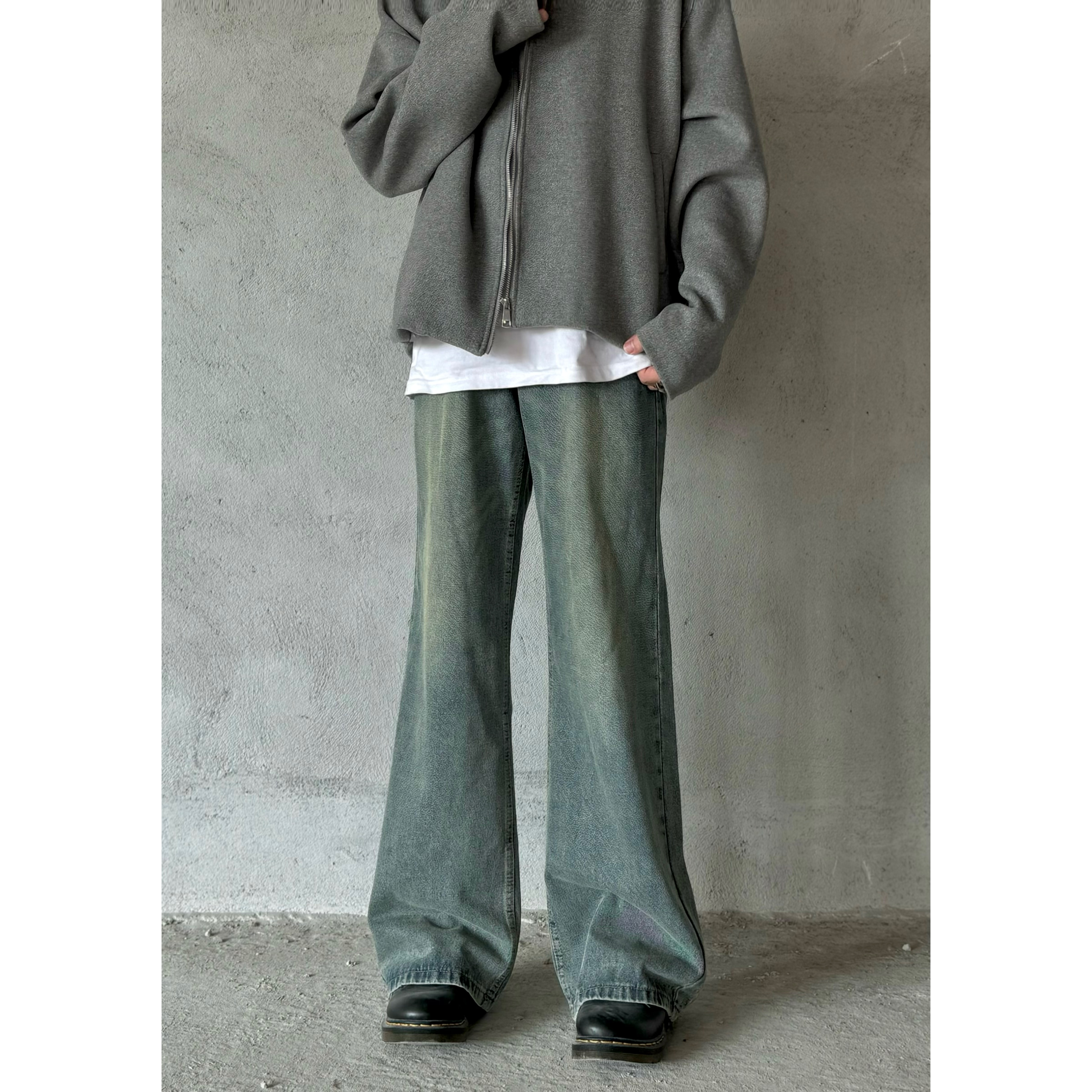 裤王·美式复古cleanfit牛仔裤潮牌新款高街水洗做旧直筒长裤