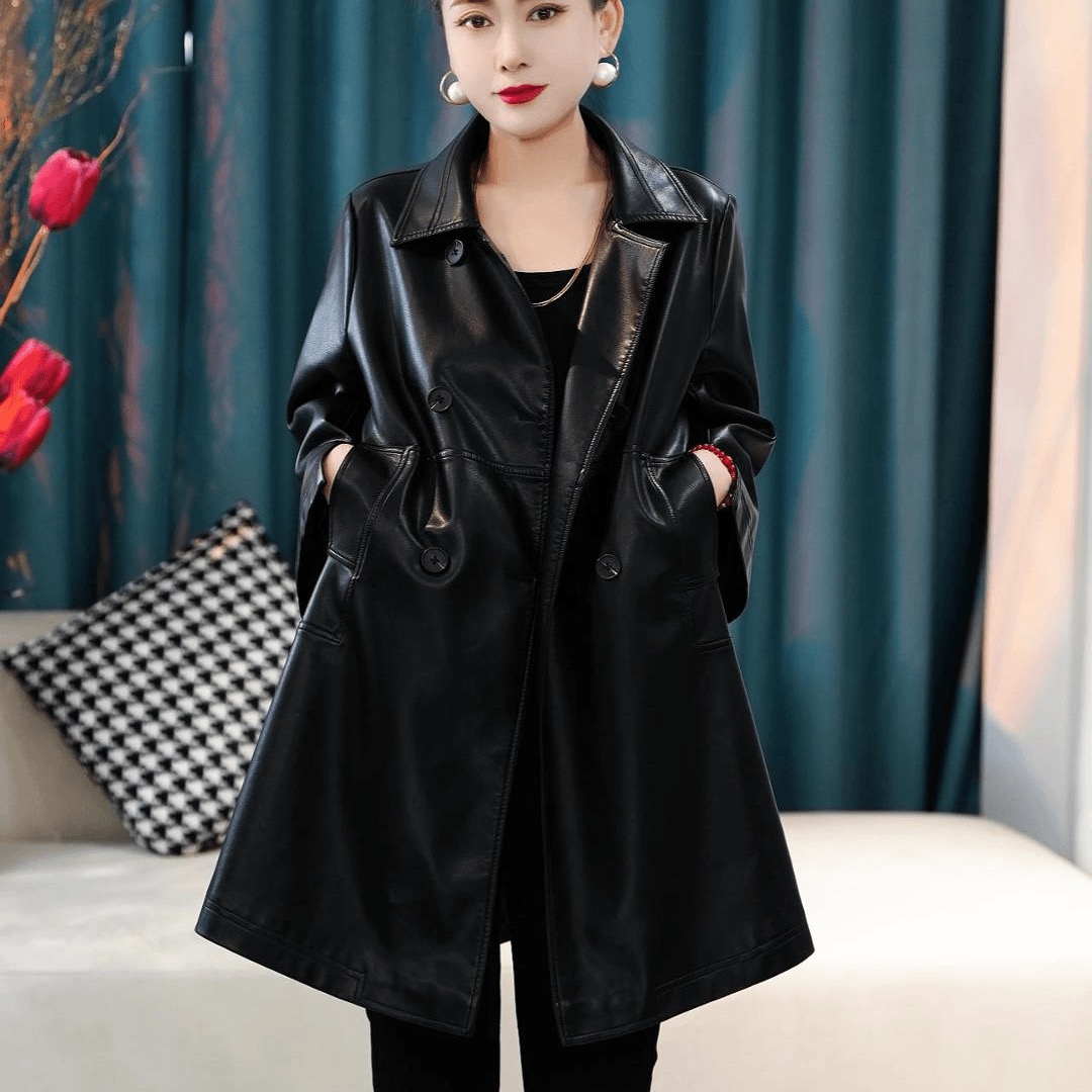 (蕊专属）（新款加棉）2025秋冬款大长款女士皮衣