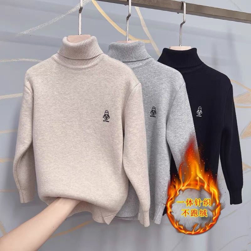 男童毛衣高领加绒加厚2024新款中大童儿童套头秋冬季针织打底衫潮