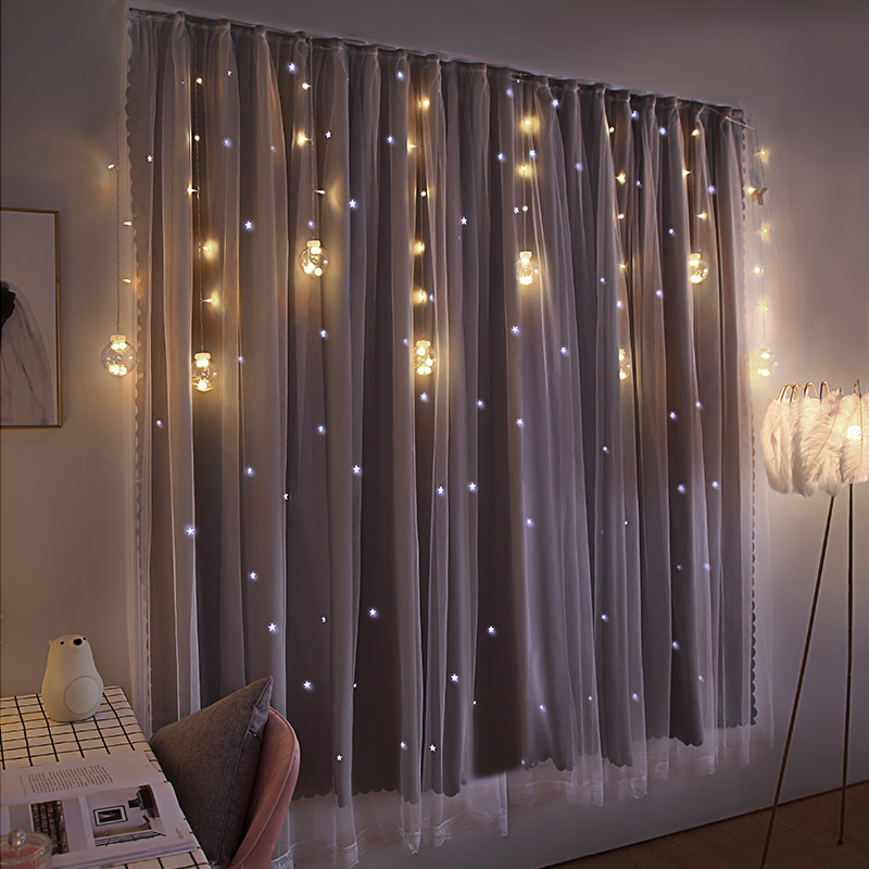 魔术贴纱窗帘定制定做全遮光100不透光避光挡光出租房用ins风简易