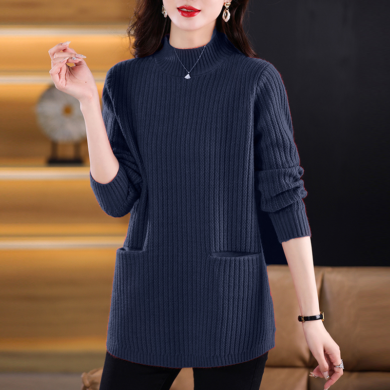 秋冬新款高档中长款洋气毛衣女半高领加厚显瘦针织打底衫内搭上衣