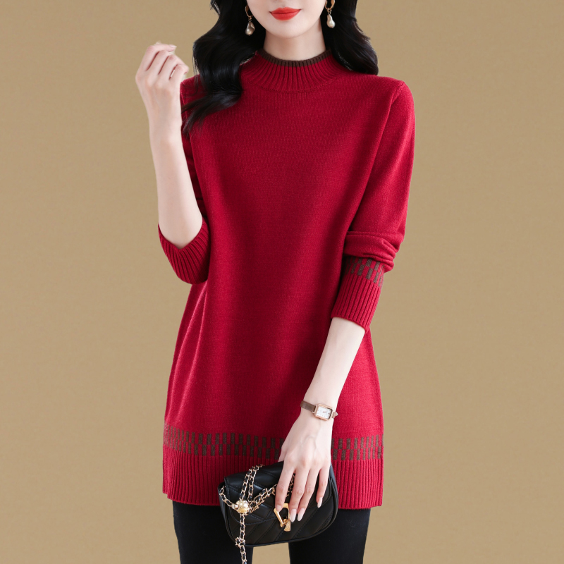 高档中长款遮屁股毛衣女套头秋冬新款洋气宽松百搭加厚针织打底衫