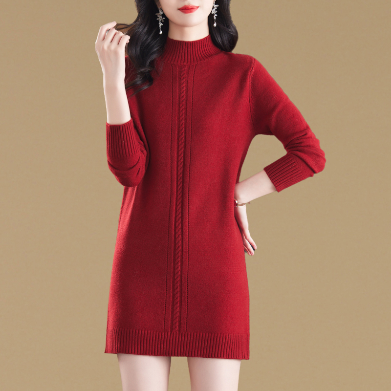配大衣中长款包臀毛衣裙女秋冬2025新款加厚半高领针织上衣打底衫