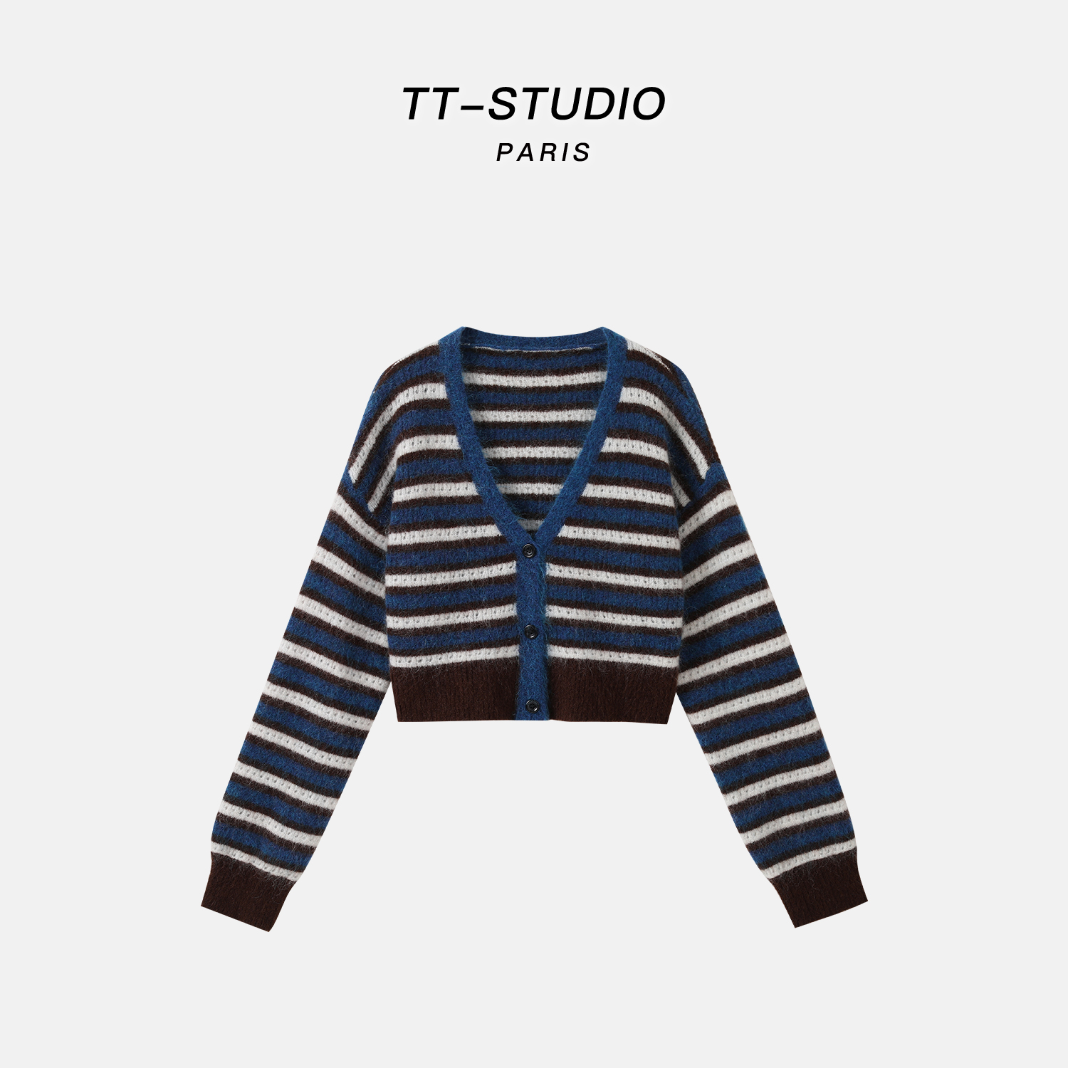 TT【乘风破浪】绵羊马海毛条纹长袖针织开衫毛衣TT-SH837