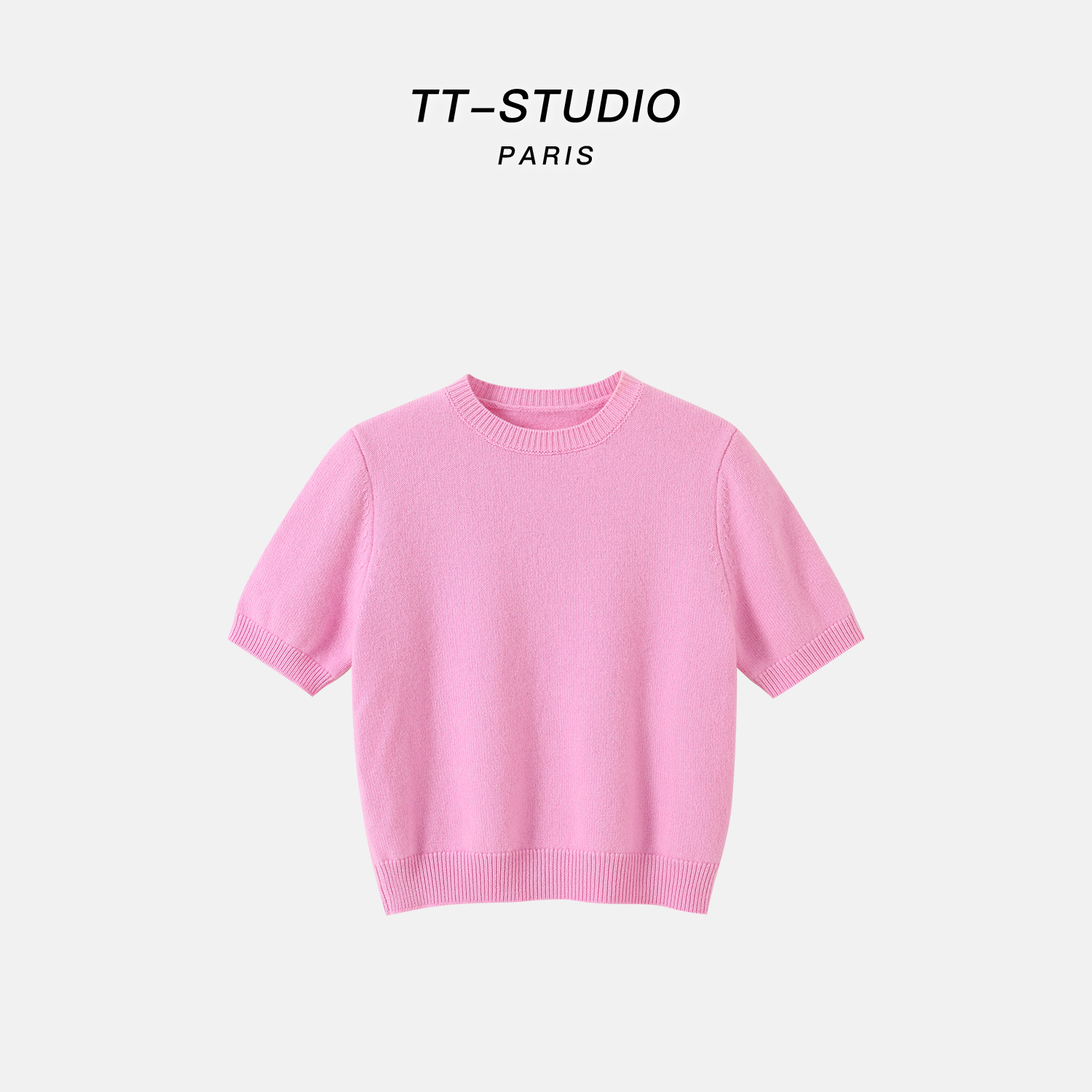 TT「粉晨」100%精纺羊毛亲肤短袖上衣圆领粉色毛衣针织衫TT-SH074