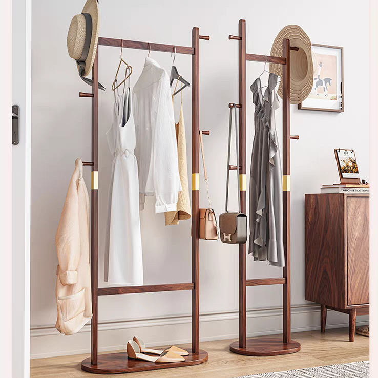 北美黑胡桃木衣帽架简约落地客厅家用房间简易北欧入户立式衣服架