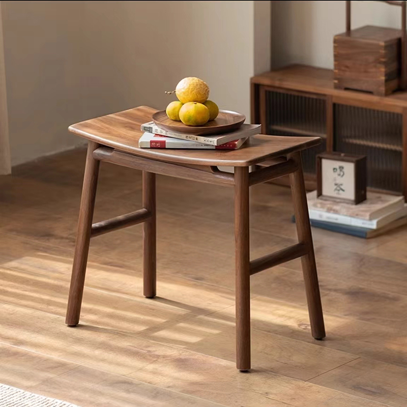 北美黑胡桃木马鞍凳 北欧极简全实木原木餐凳梳妆凳换鞋凳小板凳