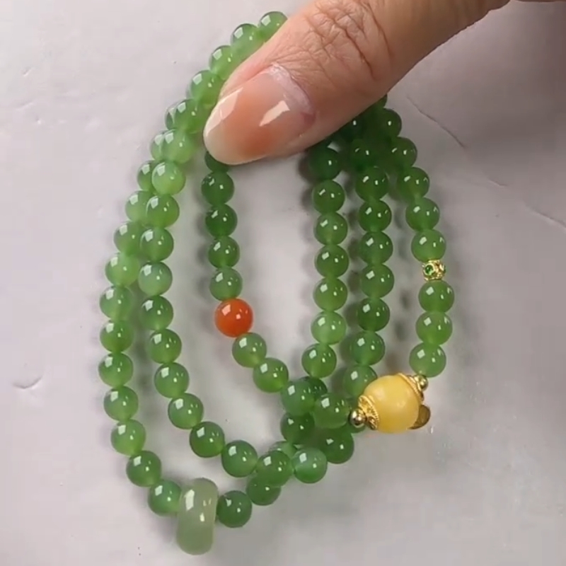 三圈卡6m碧玉手串时尚绿色女士轻奢叠戴手链