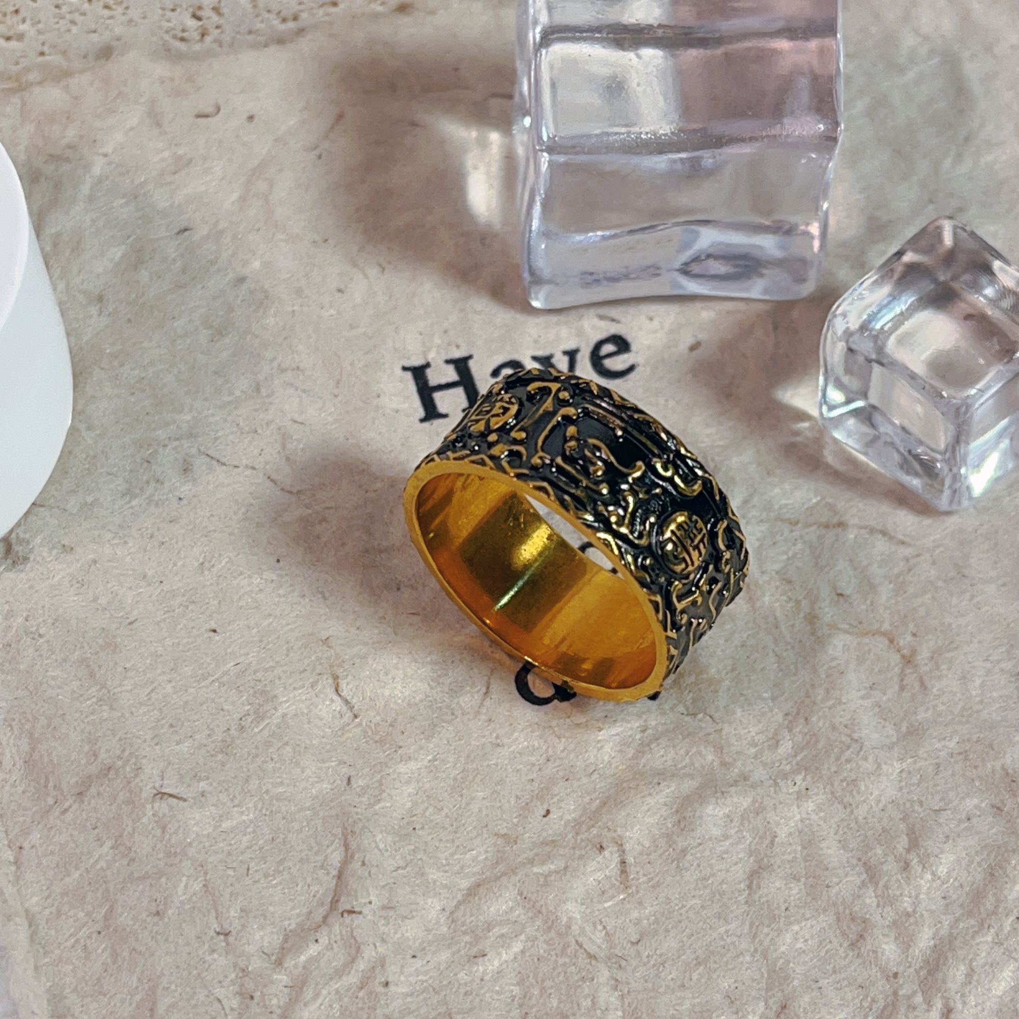 金潮坊珠宝  电黑工艺个性气质故宫宫廷文化戒指足金999