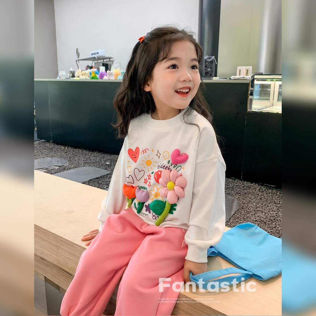 图图小象春秋儿童立体花朵套头卫衣女童休闲时髦百搭上衣