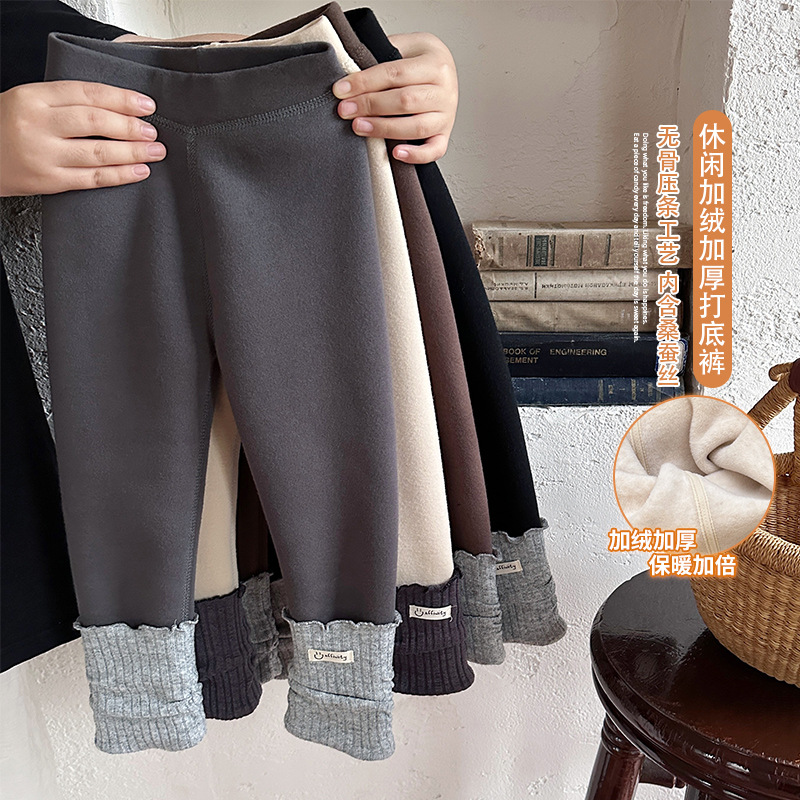 2024秋冬女童加厚加绒打底裤女宝宝堆堆袜拼接长裤女孩休闲裤子潮