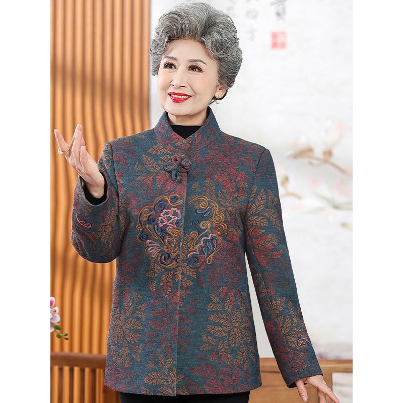 新中式国风大衣中老年人女秋冬保暖毛呢外套妈妈上春秋妈妈装复古