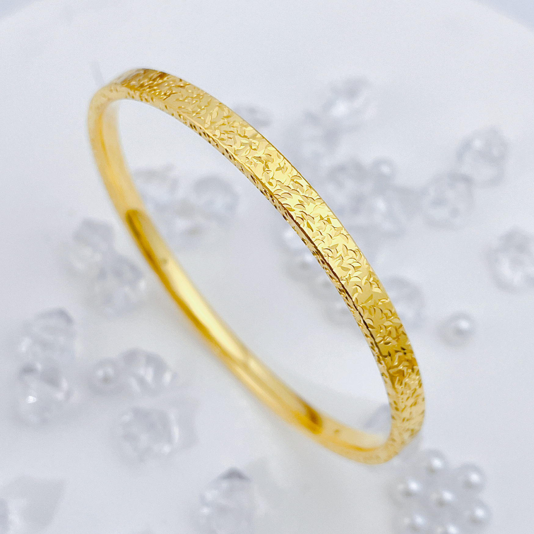 【国潮】足金999 三面碎碎金宽6MM手镯 12.58 56圈口