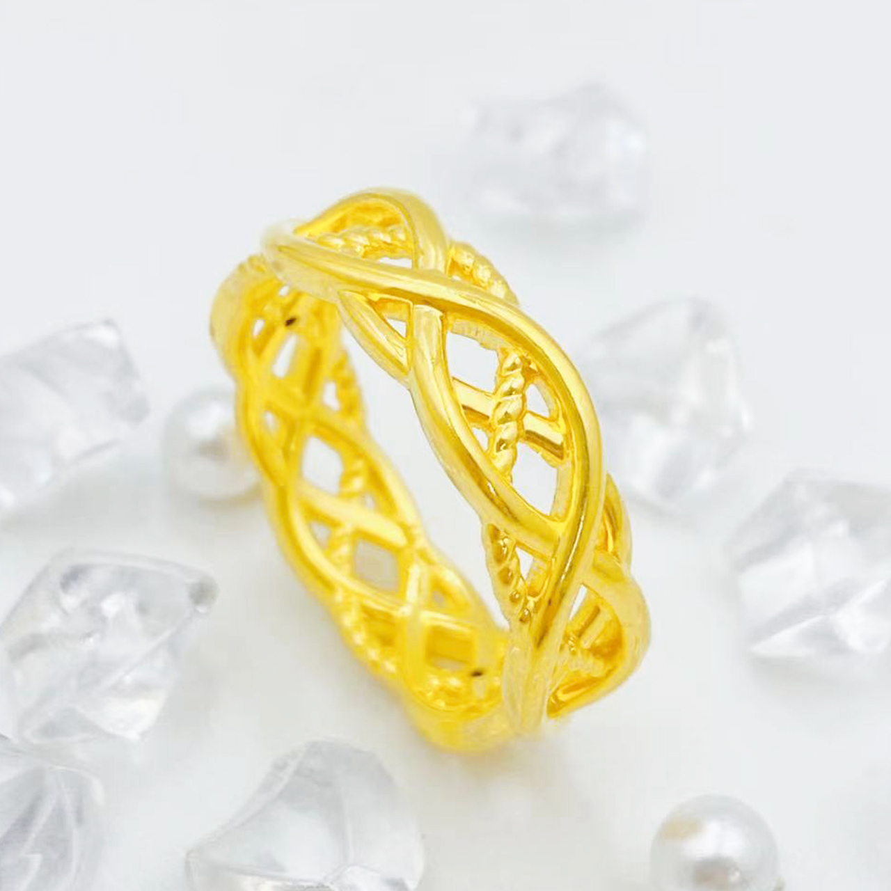 【优加】足金999  交叉麻花镂空戒指1.23 16圈口