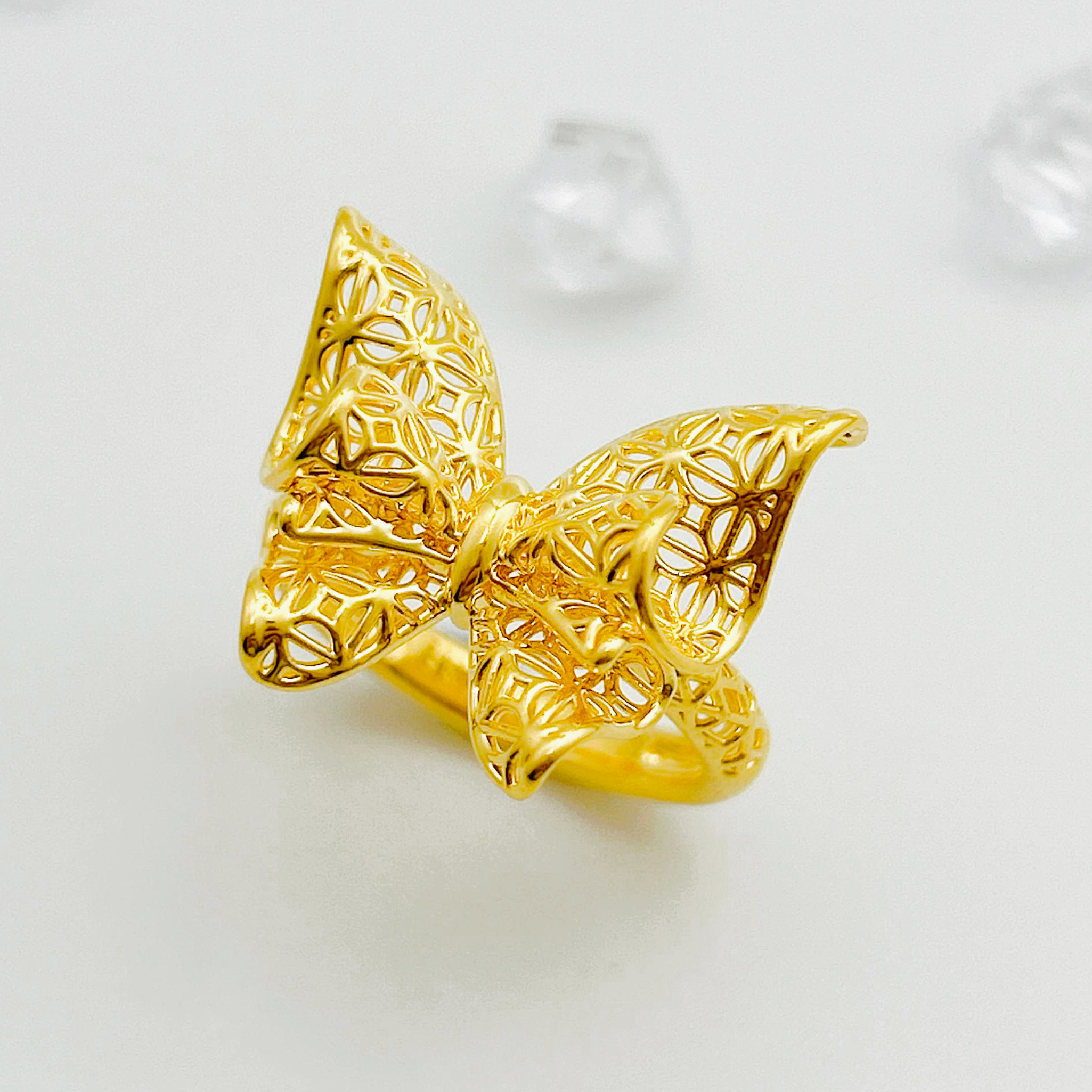 【优加】足金999 镂空纸翼蝴蝶戒指3.15 21圈口