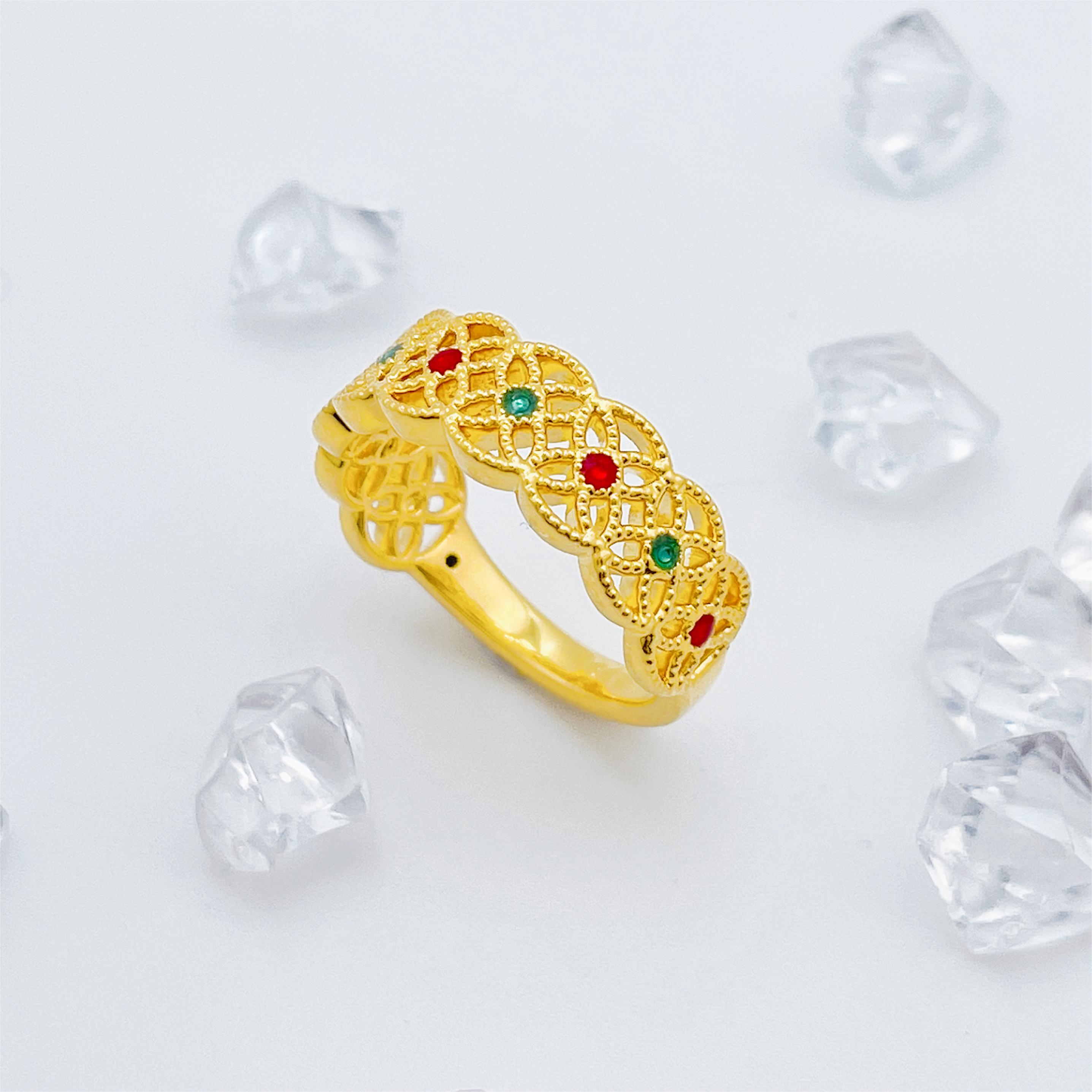 【优加】足金999 国风珐琅花丝戒指1.59 19圈口